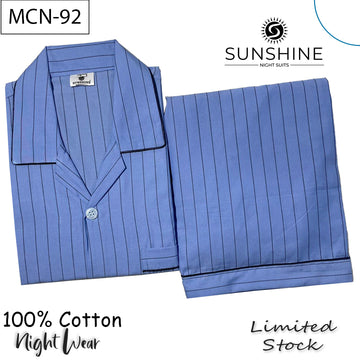 Dusty Blue Stripe 100% Cotton Night Suit – MCN-92