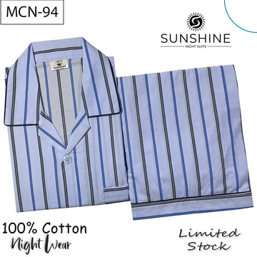 Ice Blue Stripe 100% Cotton Night Suit – MCN-94