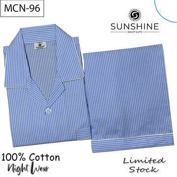 Powder Blue Stripe 100% Cotton Night Suit – MCN-96