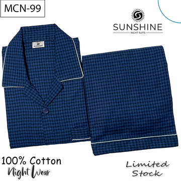 Royal Blue Check 100% Cotton Night Suit – MCN-99