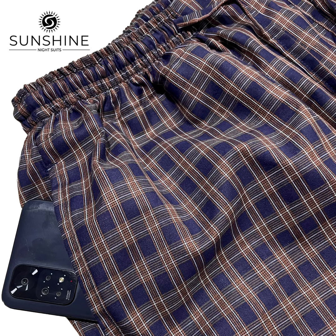 Navy Brown Check Cotton Rich Trousers – MCRT-22