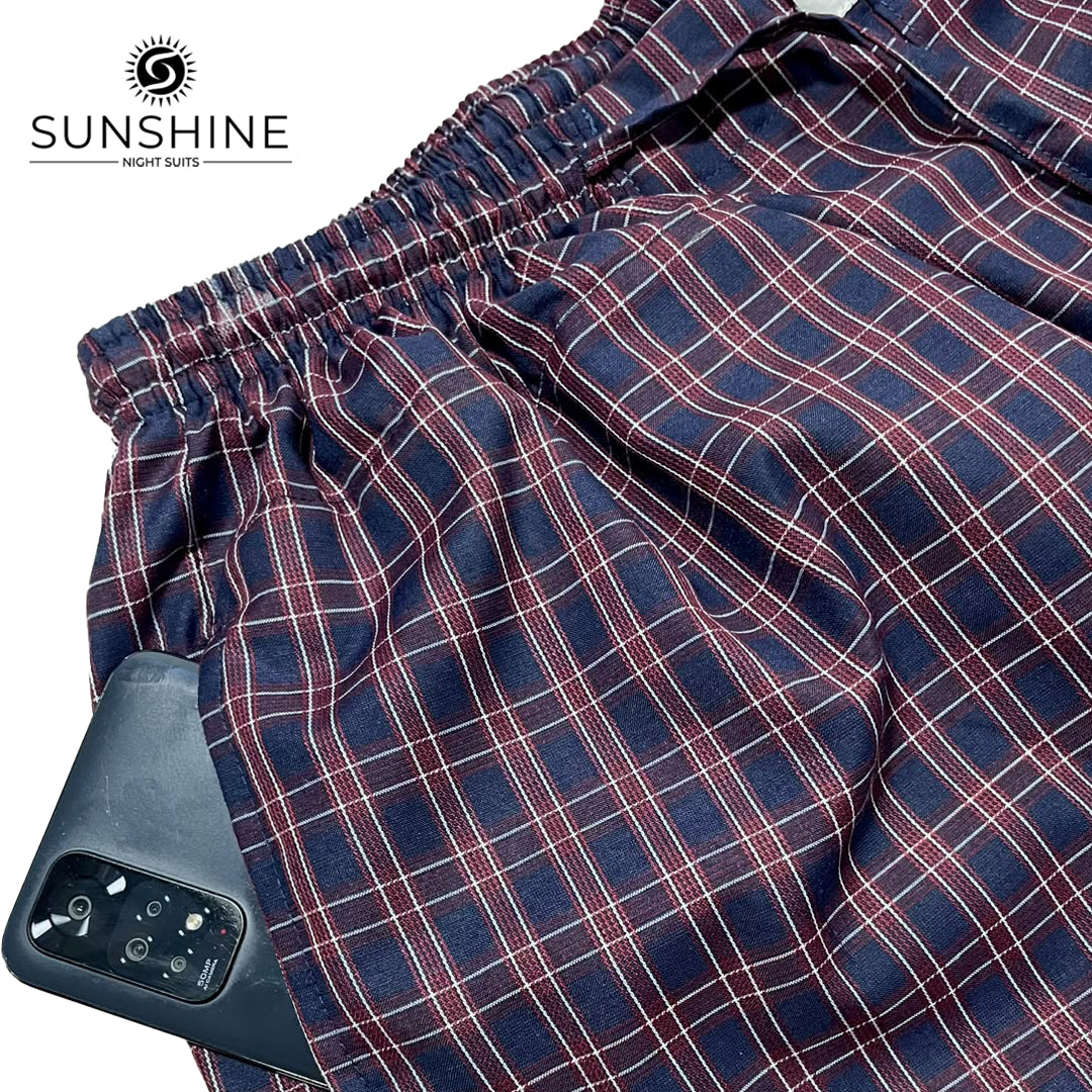 Navy Maroon Check Cotton Rich Trousers – MCRT-23