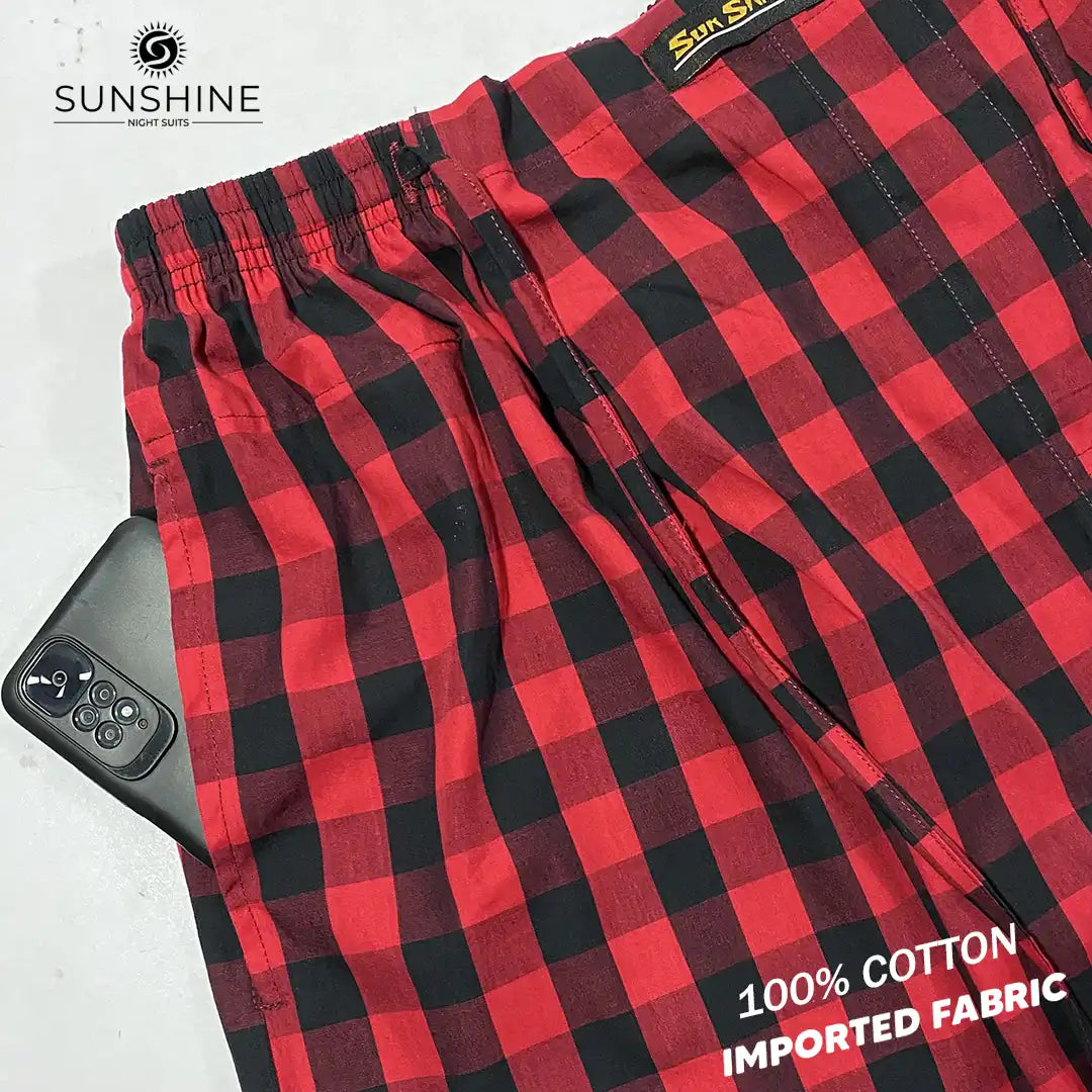 Red Black checkered 100% cotton trousers, product code MCT-07, featuring a classic pattern, comfortable fit, and breathable fabric perfect for casual wear