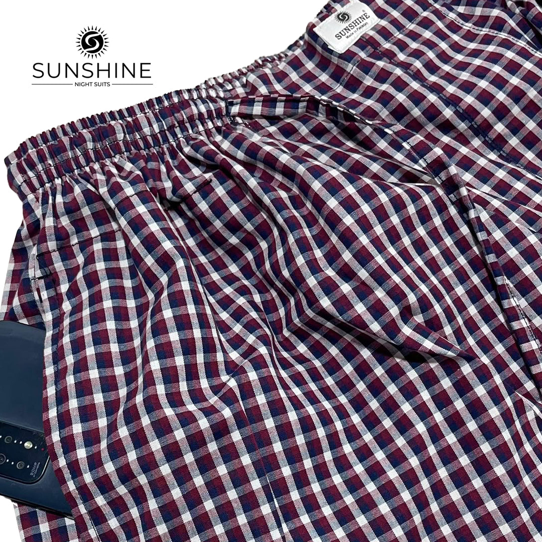 Burgundy Grid Check 100% Cotton Trousers – MCT-131