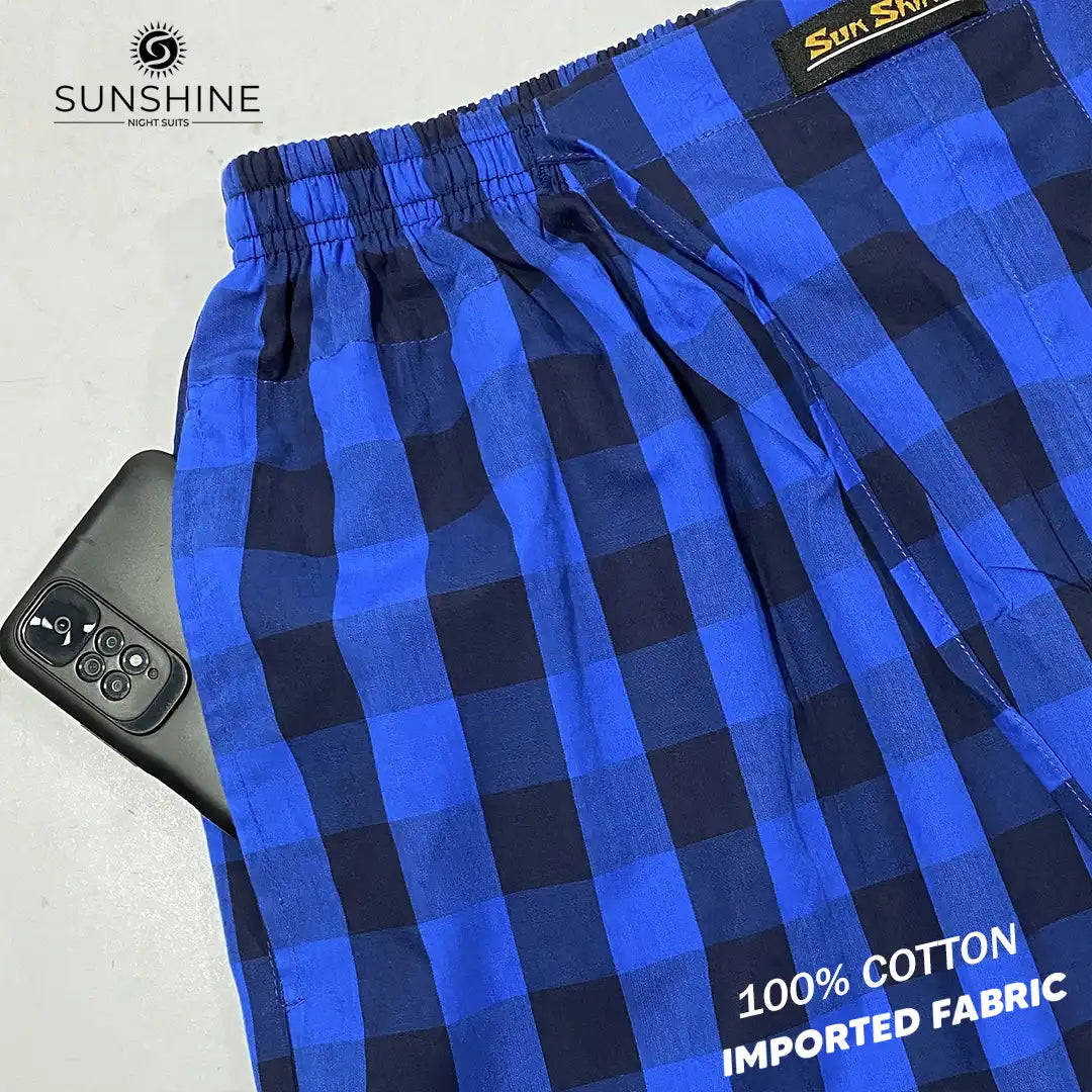 Blue Black checkered 100% cotton trousers, product code MCT-11, featuring a classic pattern, comfortable fit, and breathable fabric perfect for casual wear