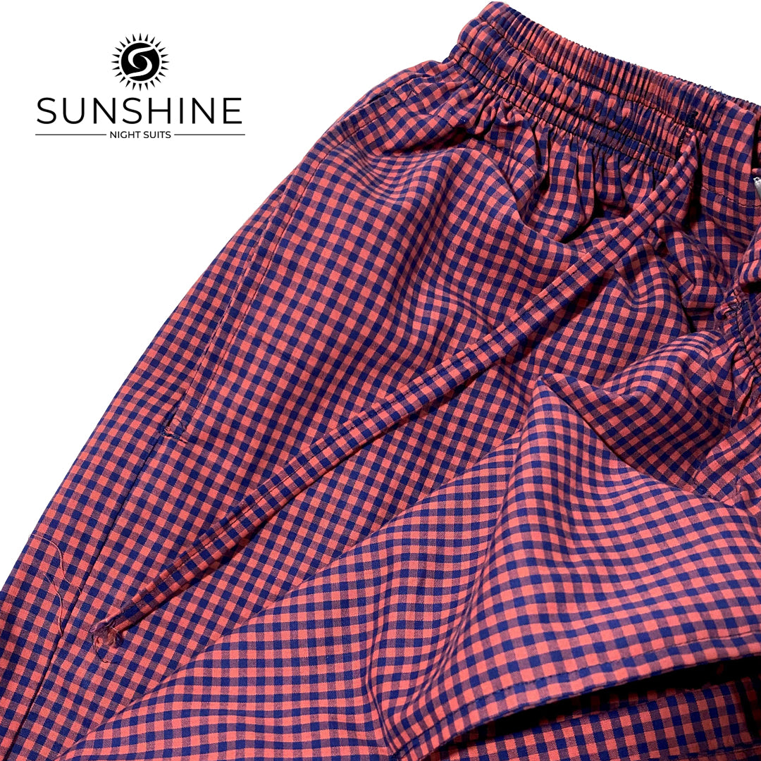 Coral Red Check 100% Cotton Trousers MCT-22
