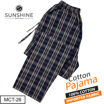 Obsidian Navy Check 100% Cotton Trousers (MCT-26) – Elegant men’s trousers made from premium pure cotton fabric featuring a rich, dark navy check pattern for a classy and comfortable everyday look.