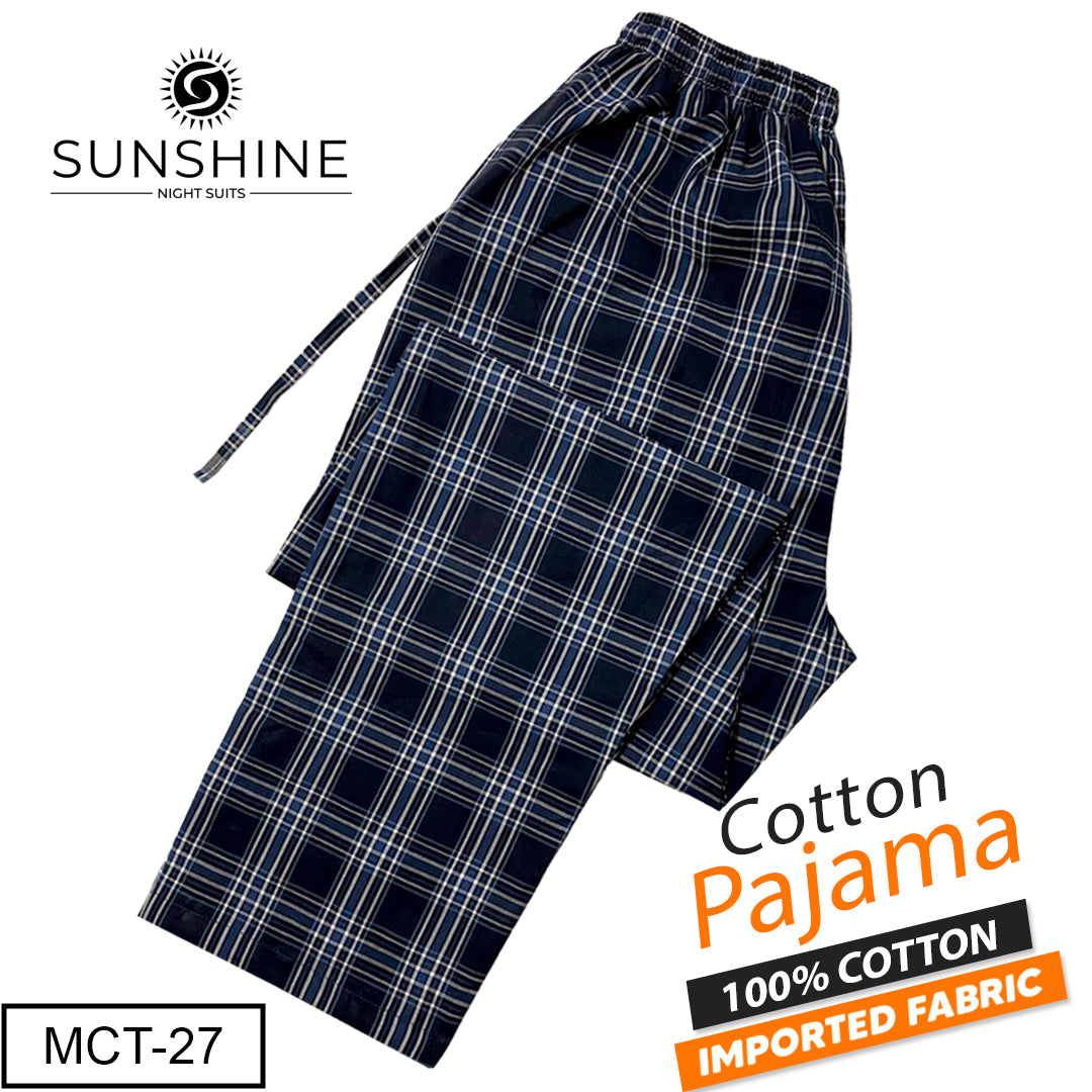 Dark Blue Check 100% Cotton Trousers (MCT-27) – Stylish men’s trousers made from soft, breathable pure cotton fabric featuring a dark blue check pattern for a smart and comfortable everyday look.
