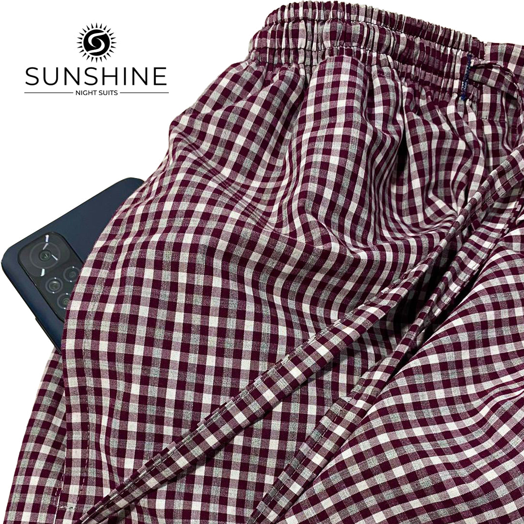 Maroon Check 100% Cotton Trousers (MCT-47) – Elegant men’s trousers crafted from high-quality pure cotton fabric featuring a rich maroon check pattern for a classy and comfortable everyday style.