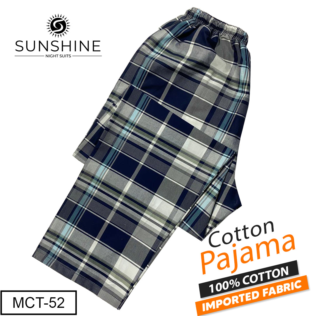 Blue Teal Check 100% Cotton Trousers MCT-52 with a soft check pattern, elastic waistband, and matching drawstring, made from imported cotton fabric.