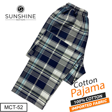 Blue Teal Check 100% Cotton Trousers MCT-52 with a soft check pattern, elastic waistband, and matching drawstring, made from imported cotton fabric.