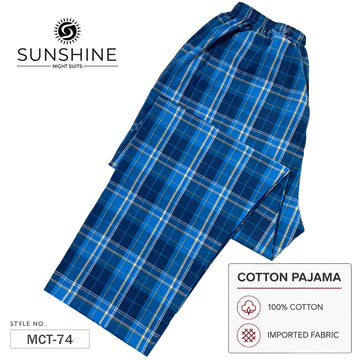 Royal Blue Tartan Check 100% Cotton Trousers – MCT-74