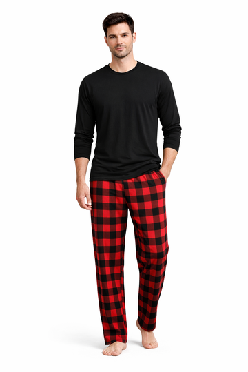 Black T-Shirt & Red Check Cotton Pajama Set – MTPS-48