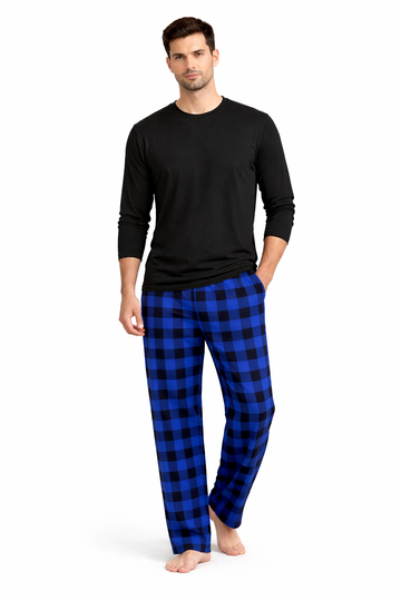 Black T-Shirt & Blue Check Cotton Pajama Set – MTPS-49