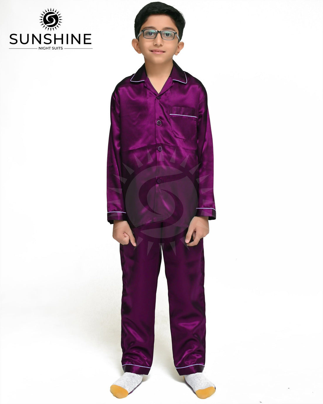 Magenta Silk Nightwear For Boys