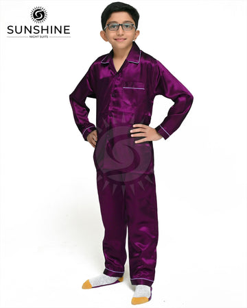 Magenta Silk Nightwear For Boys