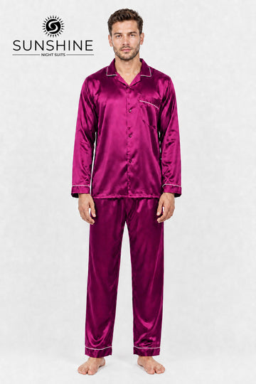 Magenta Silk Nightdress For Men