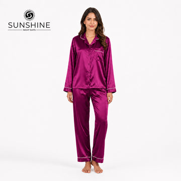 Magenta Silk Pajamas For Women