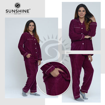 Velvet Nightwear Set For Women Magenta