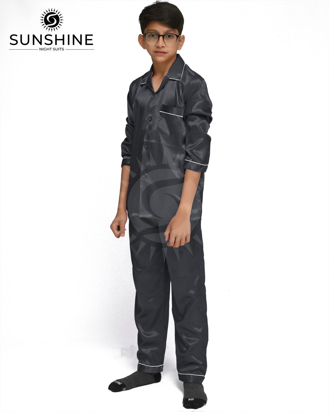 Malaysian Grey Silk Nightwear For Boys