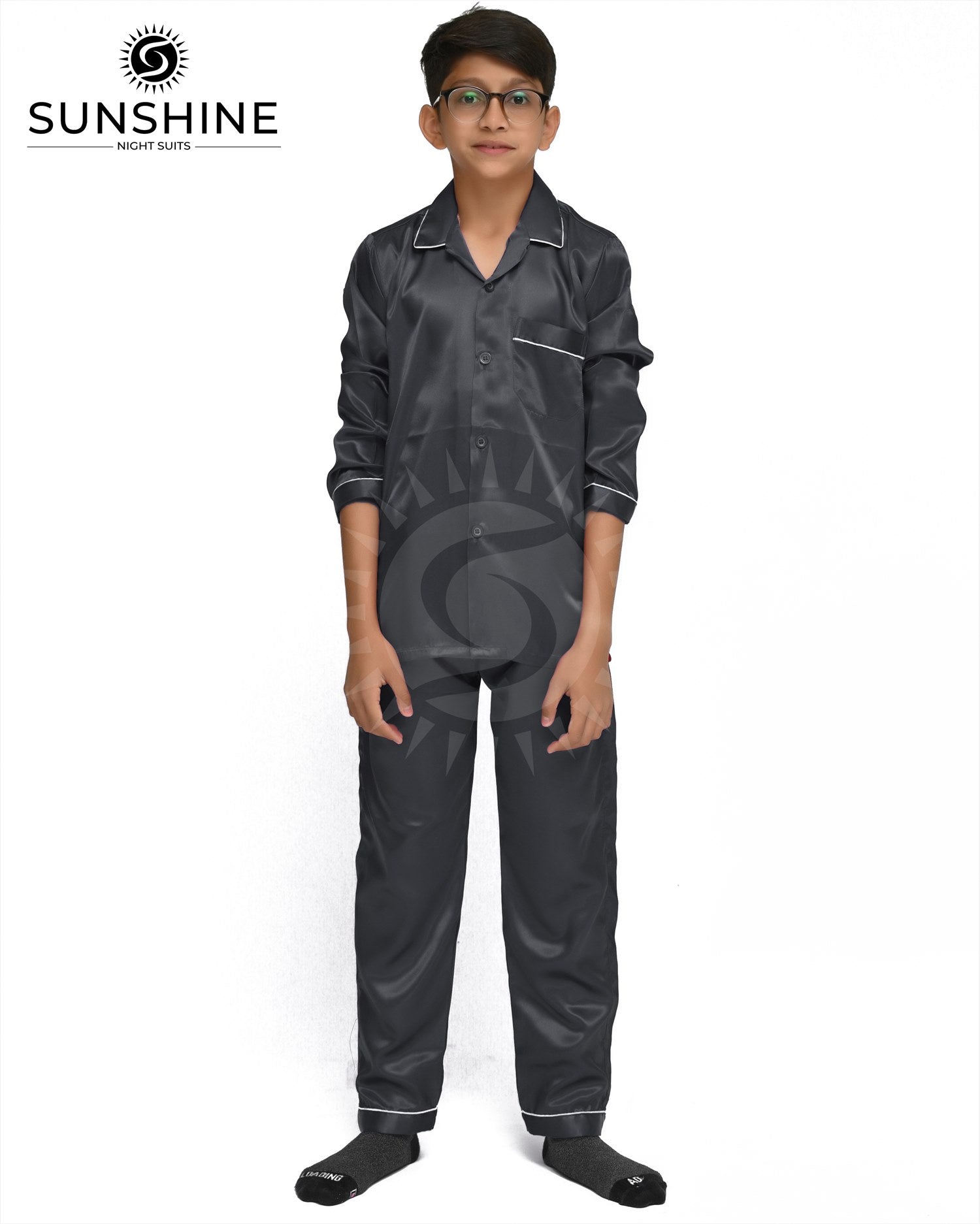 Malaysian Grey Silk Nightwear For Boys