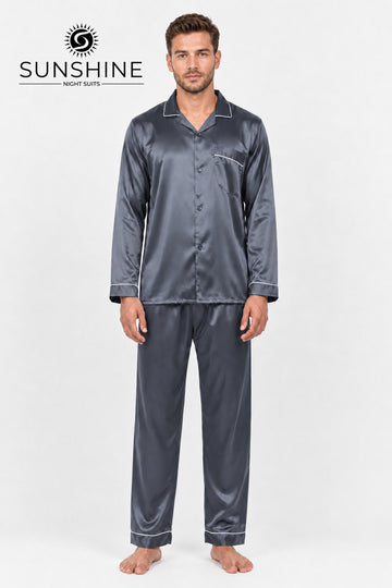 Malaysian Grey Silk Nightdress For Men
