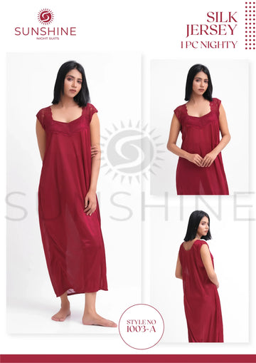 Maroon Silk Jersey Nighty 1003-A Set For women In Pakistan. Shop Now