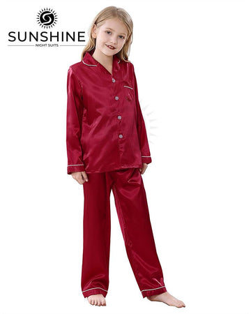 Maroon Silk Pajamas Set For Girls