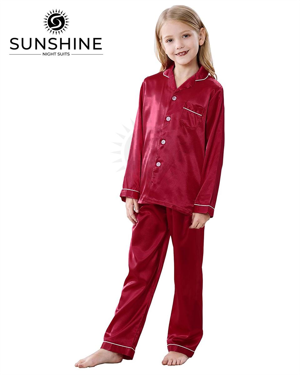 Maroon Silk Pajamas Set For Girls