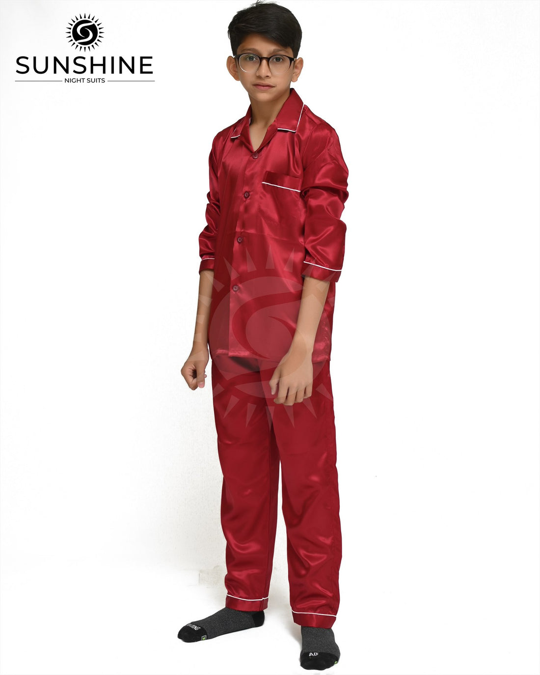 Maroon Silk Nightwear For Boys