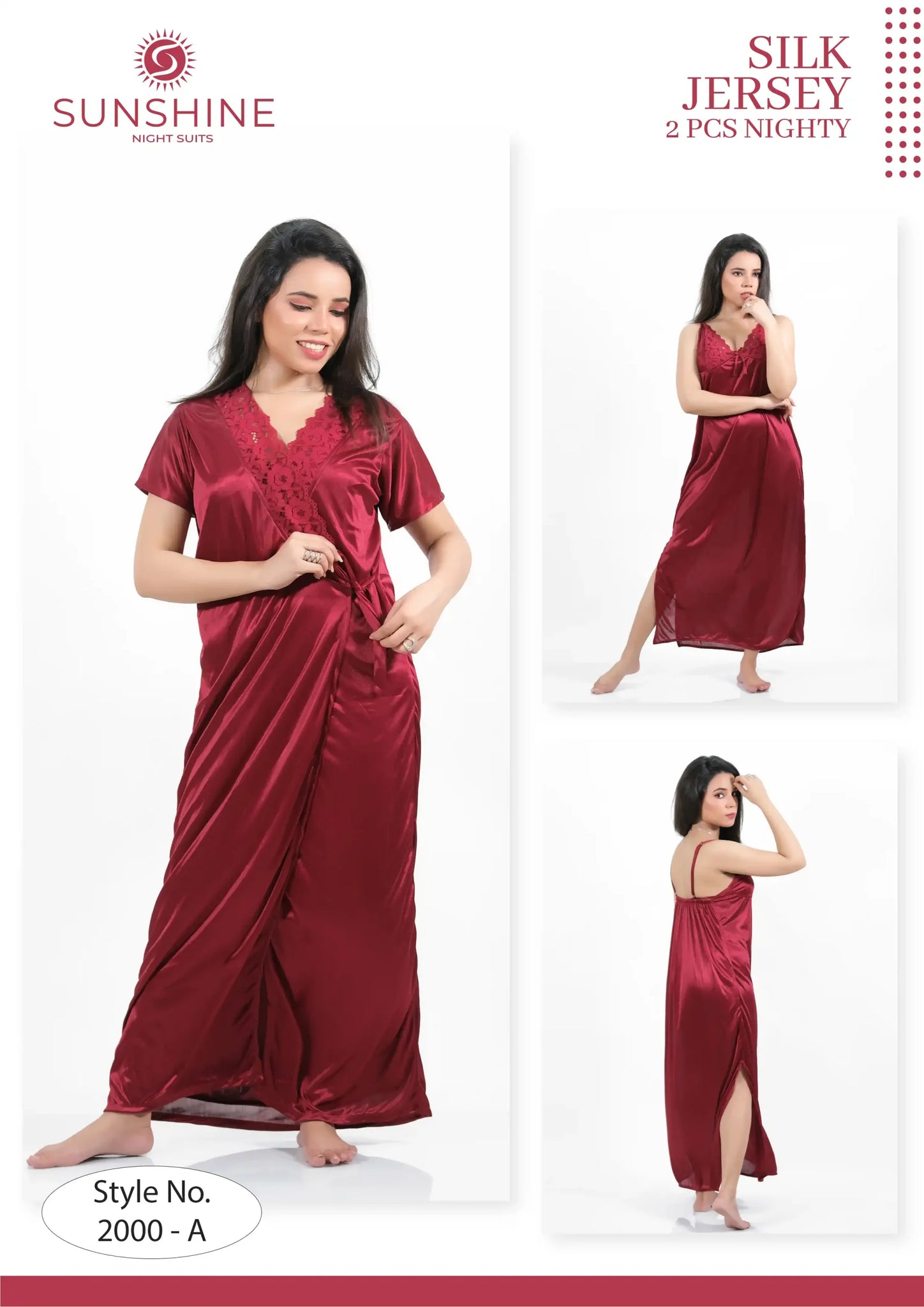 Maroon Silk Nighty 2000-A Set For women In Pakistan. Shop Now