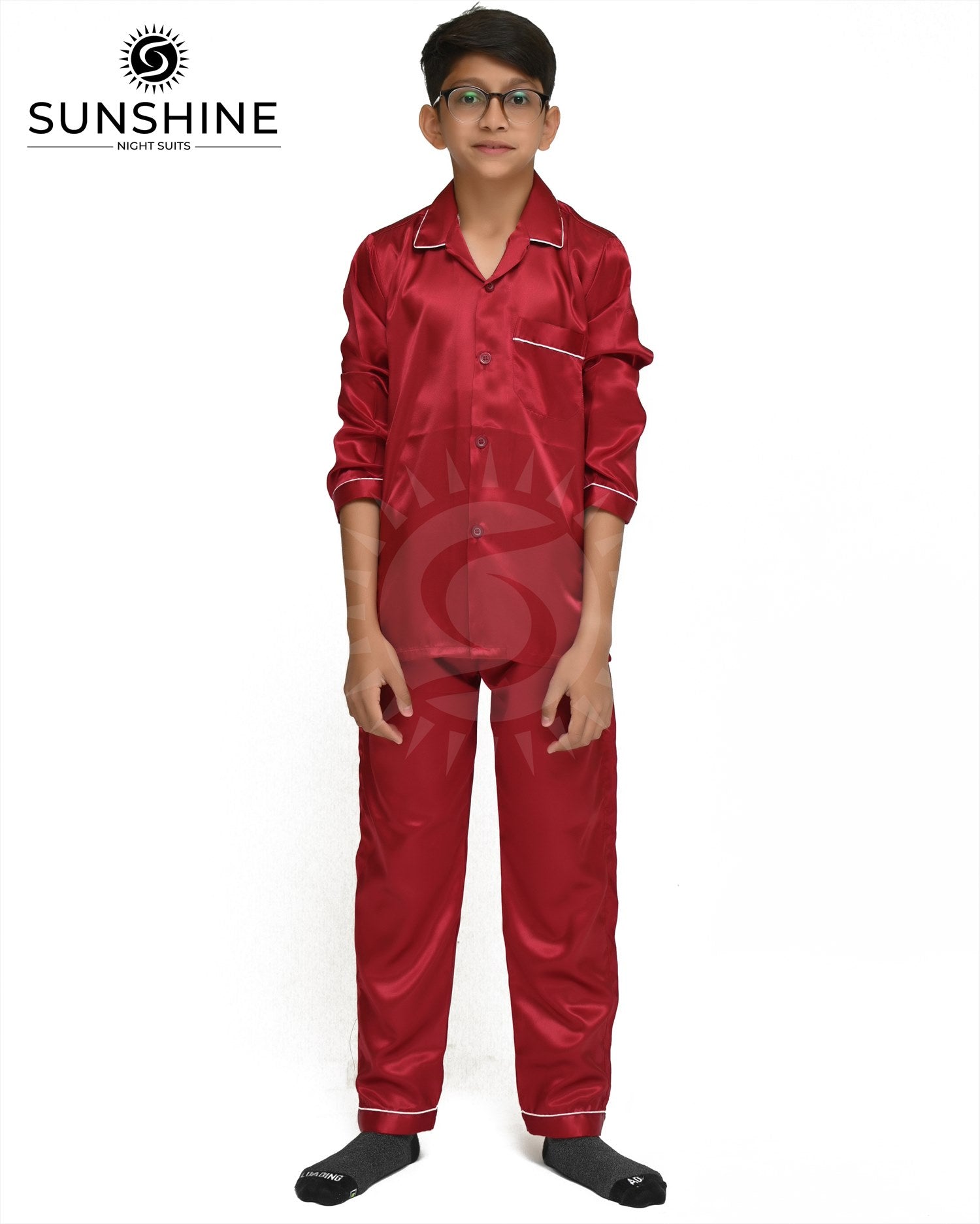 Maroon Silk Nightwear For Boys