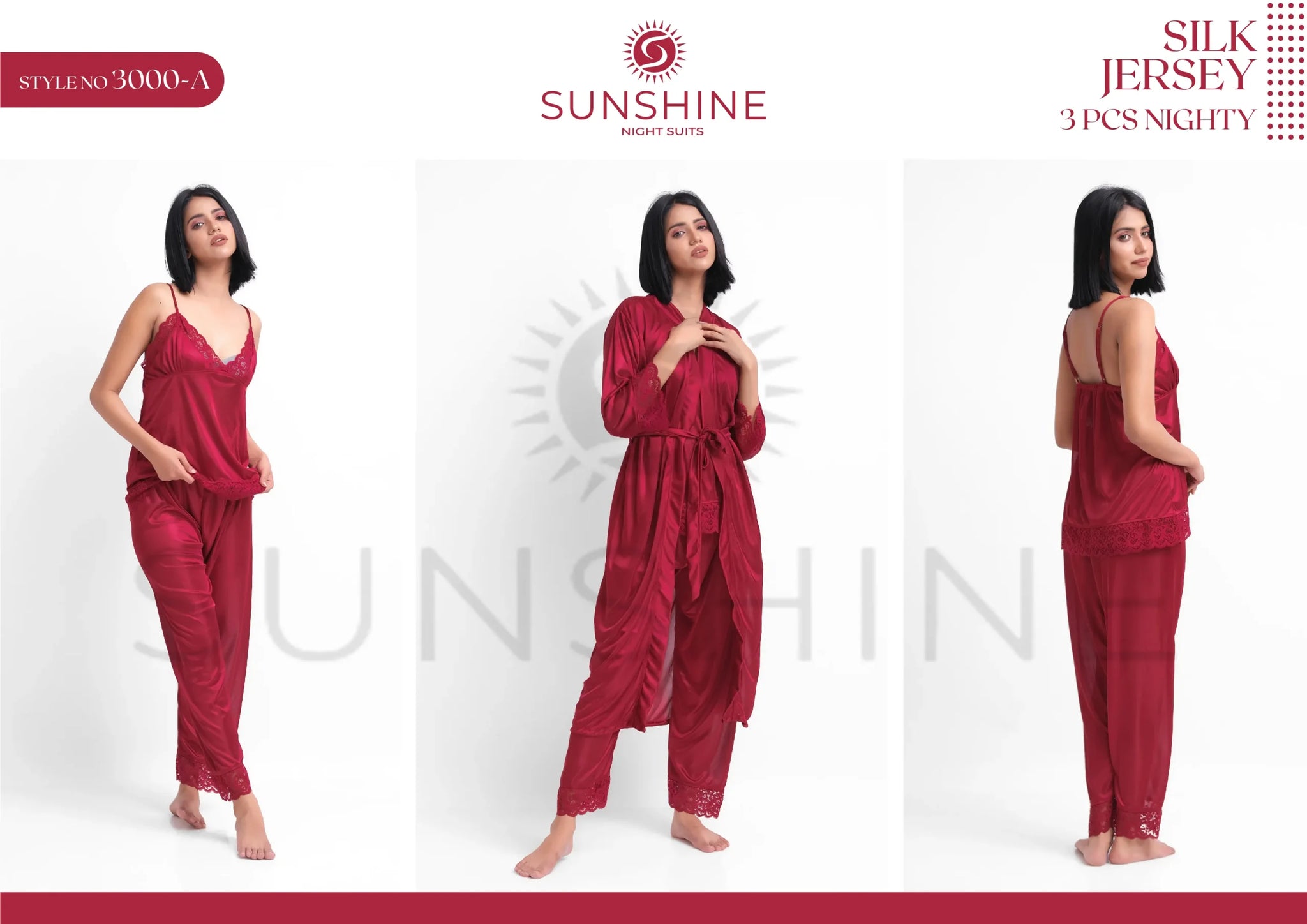 Maroon Silk Jersey Nighty 3000-A Set For women In Pakistan. Shop Now