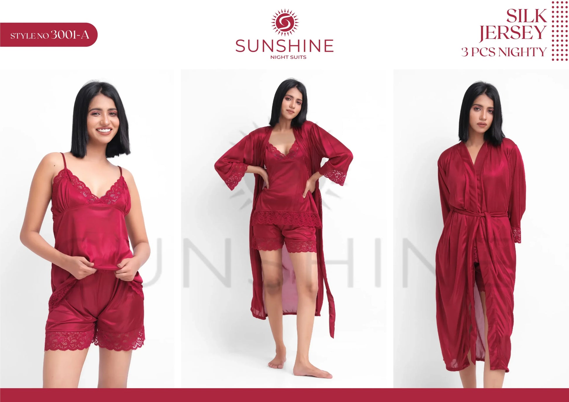 Maroon Silk Nighty 3001-A Set For women In Pakistan. Shop Now