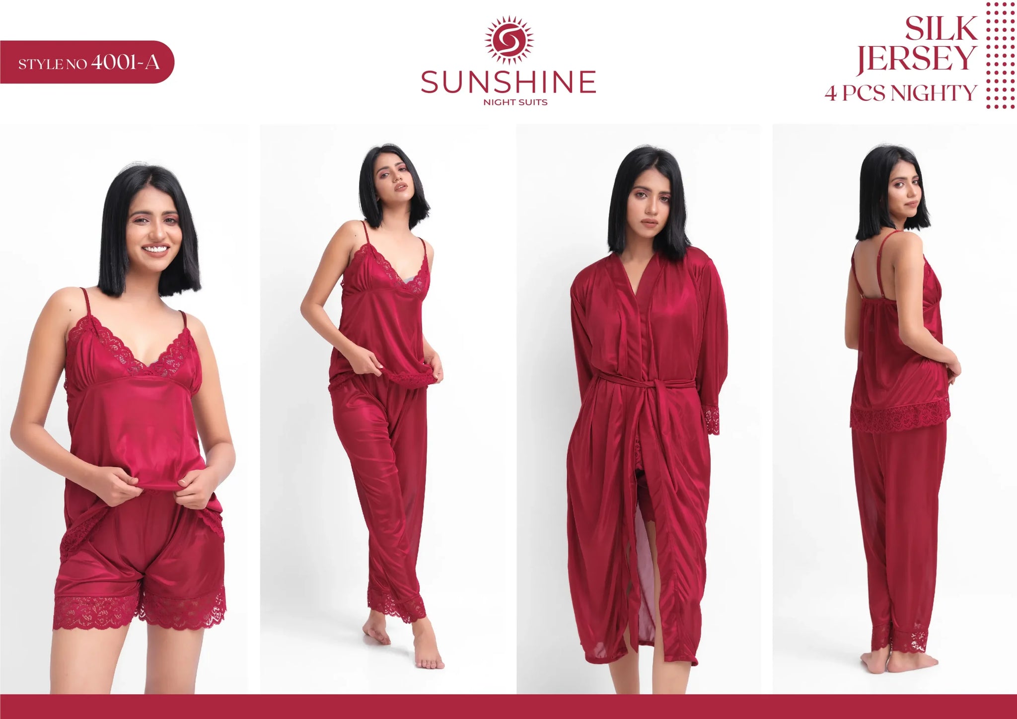 Maroon Silk Nighty 4001-A