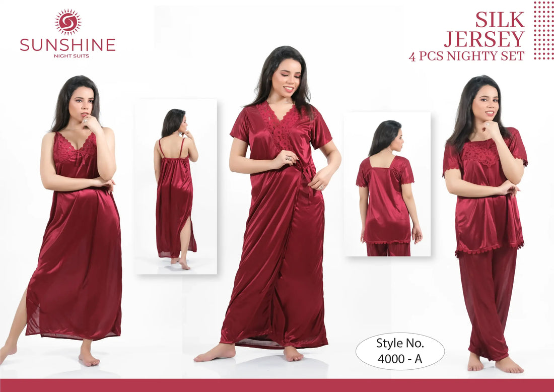 Maroon Silk Nighty 4000-A Set For women In Pakistan. Shop Now