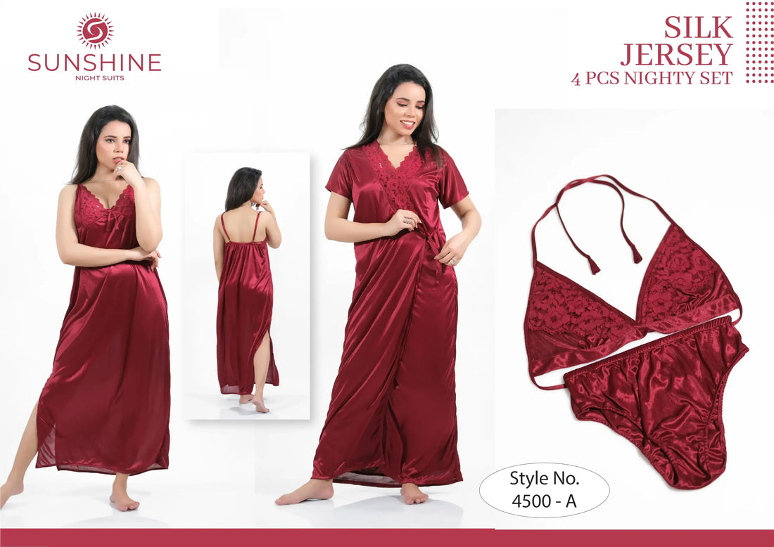 Maroon Silk Nighty 4500-A Set For women In Pakistan. Shop Now