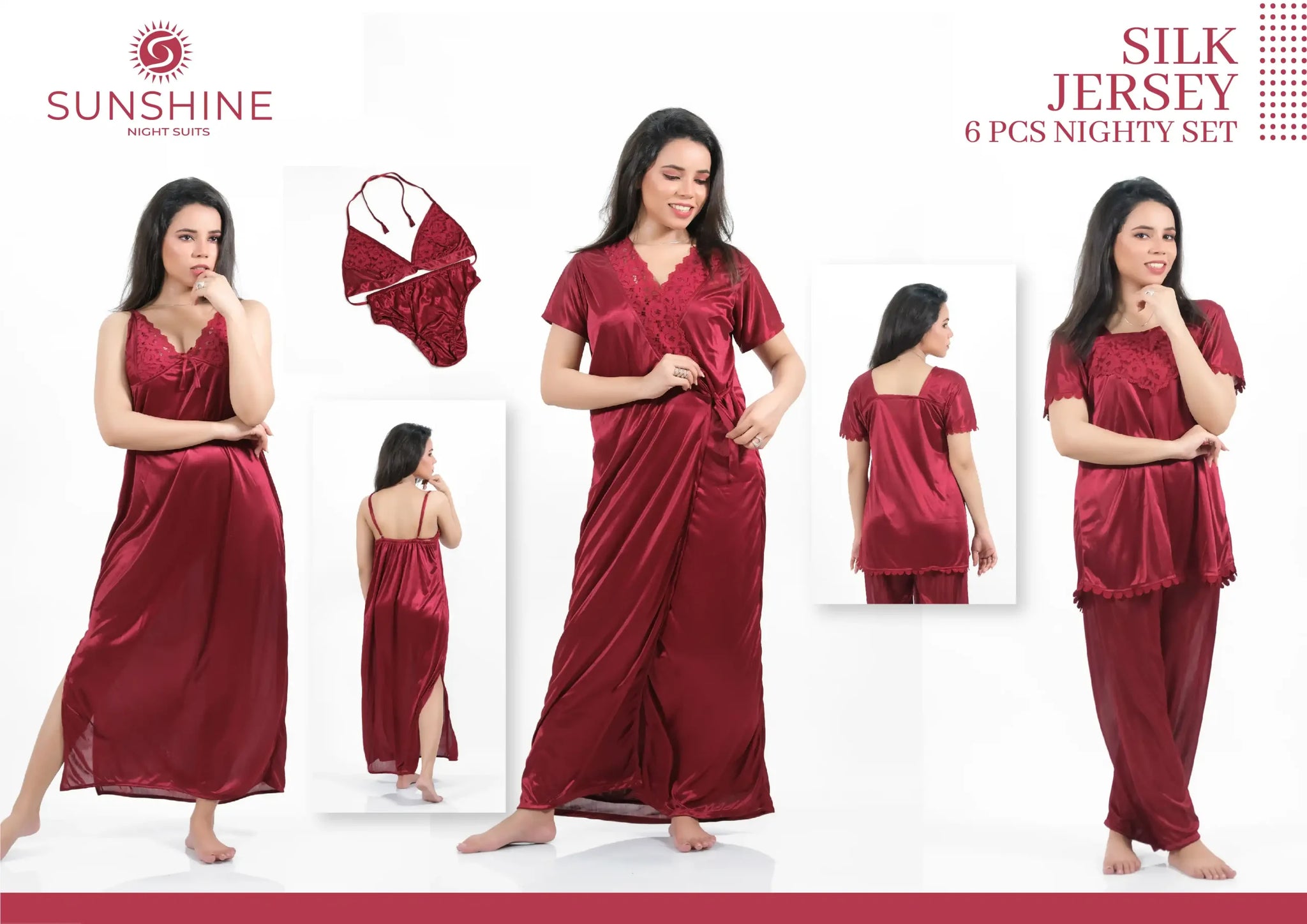 Maroon Silk Nighty 6000-A Set For women In Pakistan. Shop Now