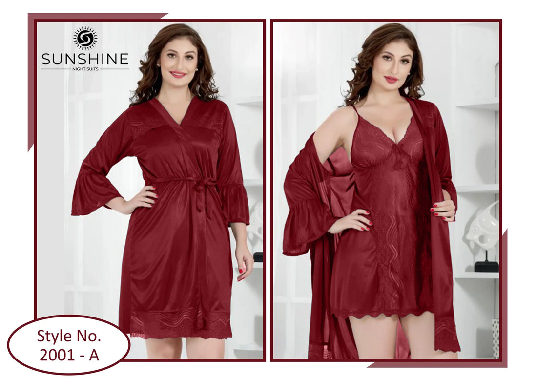 Maroon Silk Bridal Nighty 2001-A Set For women In Pakistan. Shop Now