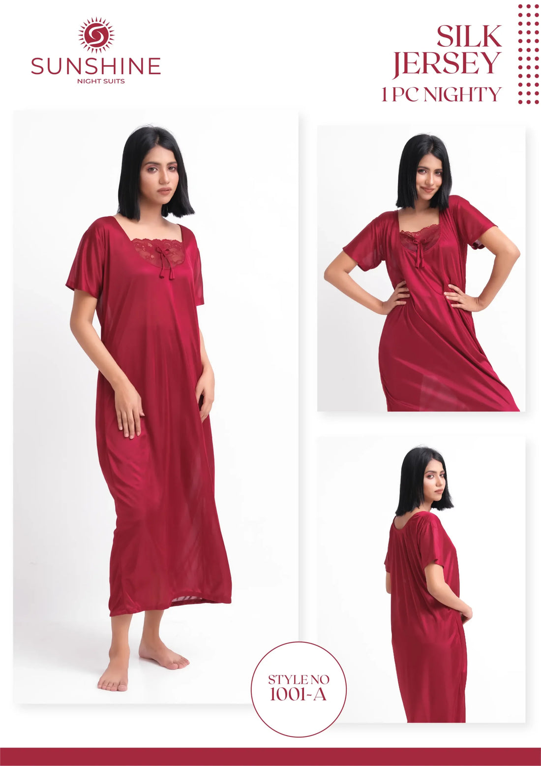 Maroon Silk Jersey Nighty Set For women In Pakistan. Shop Now