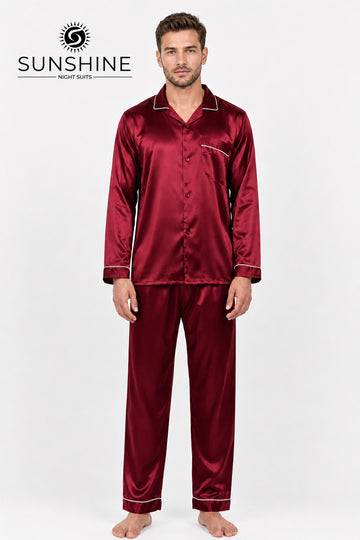 Maroon Silk Nightdress For Men