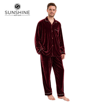 Maroon Velvet Night Suit for Men