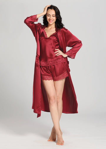 Luxurious Silk Camisole Gown Set Maroon