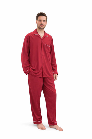 Maroon Plain Linen Night Suit For Men