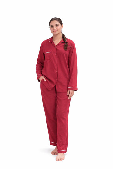 Maroon Plain Linen Night Suit For Women
