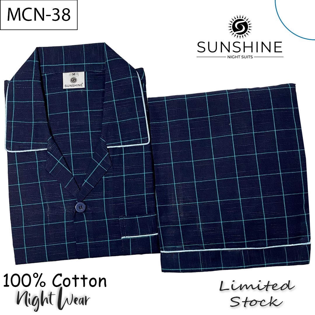Blue Teal Check 100% Cotton Night Suit – MCN-38