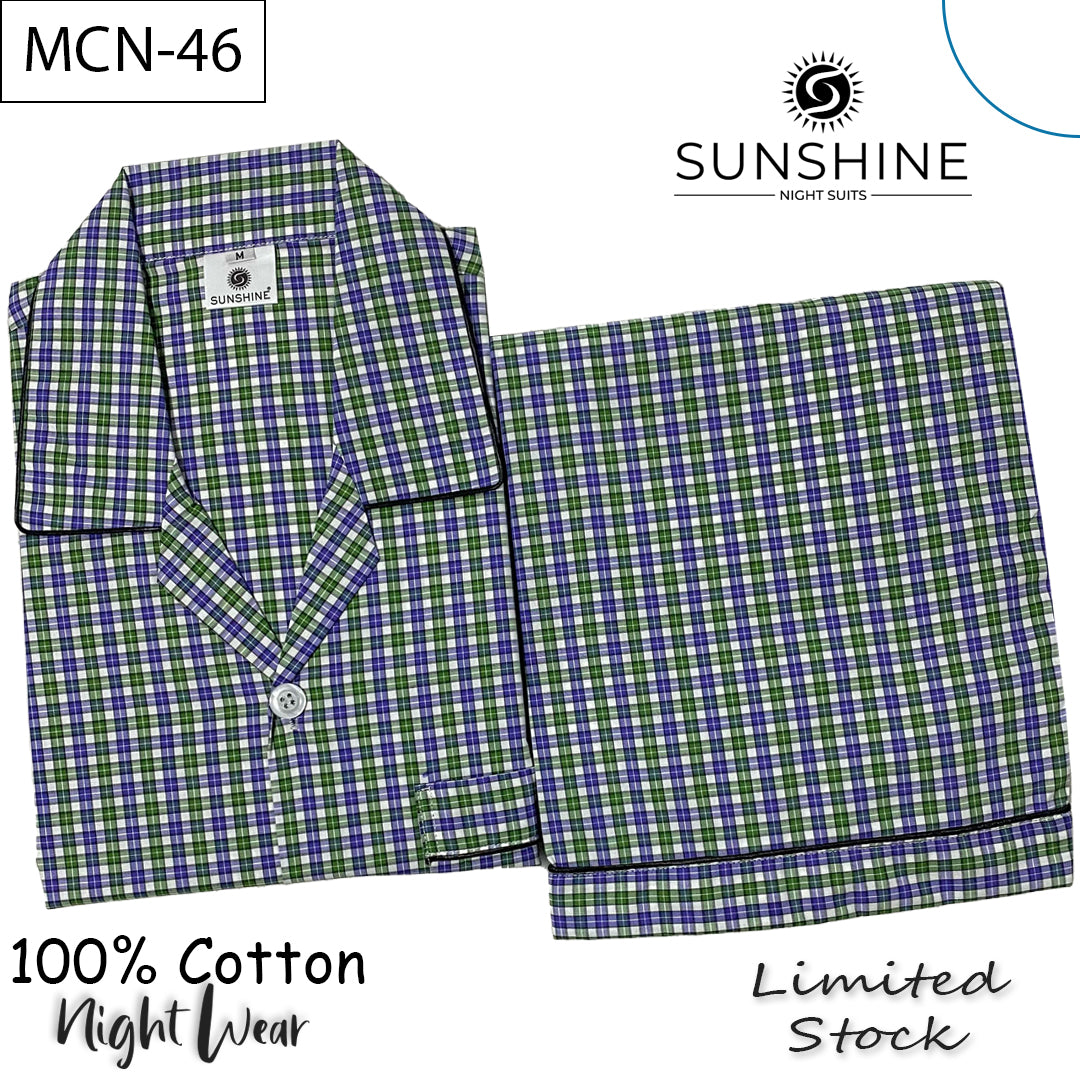 Green Blue Check 100% Cotton Night Suit – MCN-46