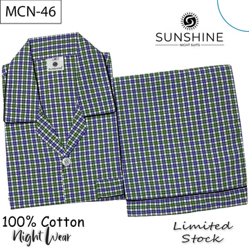 Green Blue Check 100% Cotton Night Suit – MCN-46