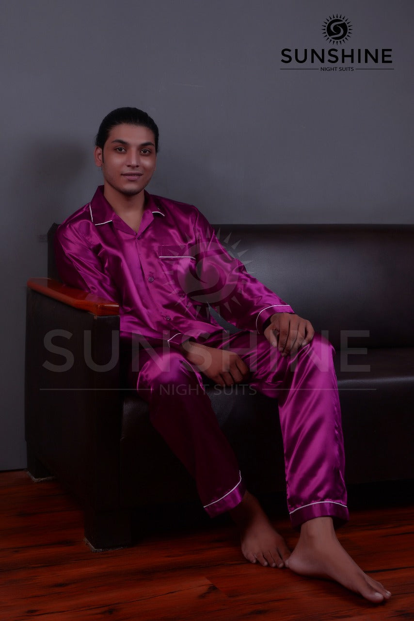 Magenta Silk Nightdress For Men