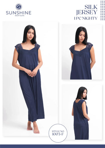 N-Blue Silk Jersey Nighty 1003-F Set For women In Pakistan. Shop Now